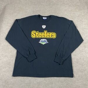 Reebok Pittsburg Steelers‎ T Shirt Mens Large Black Long Sleeve Super Bowl XLIII